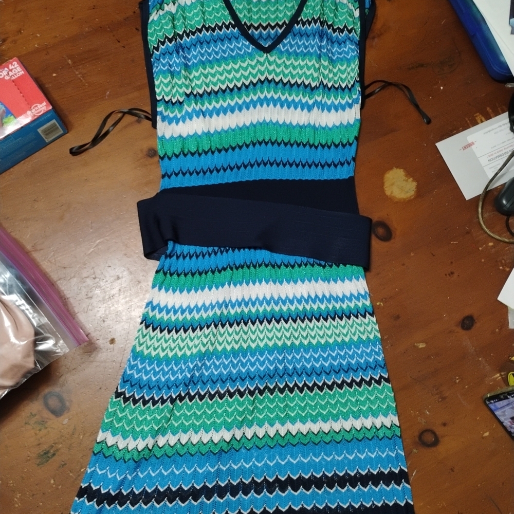 Laundry Shelli Segal Womens Dress Size S, Blue Chevron Sweater Sheath Midi Cap